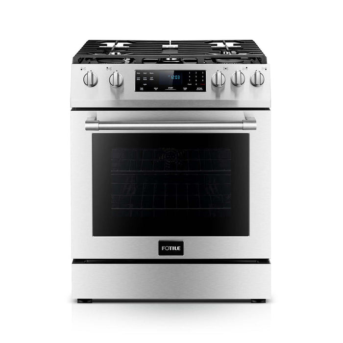 Fotile Appliance Package 30 In. Gas Range and 30 In. Silver Gray Range Hood with Touch Buttons, 850 CFM, AP-RLS30506-4