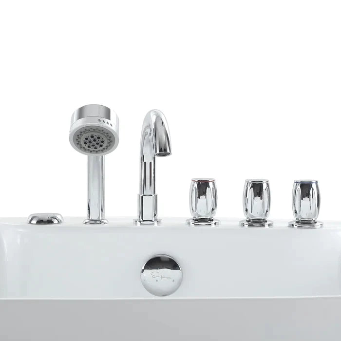 Empava 67" Freestanding Flat Bottom Whirlpool Bathtub with Faucet, EMPV-67AIS13